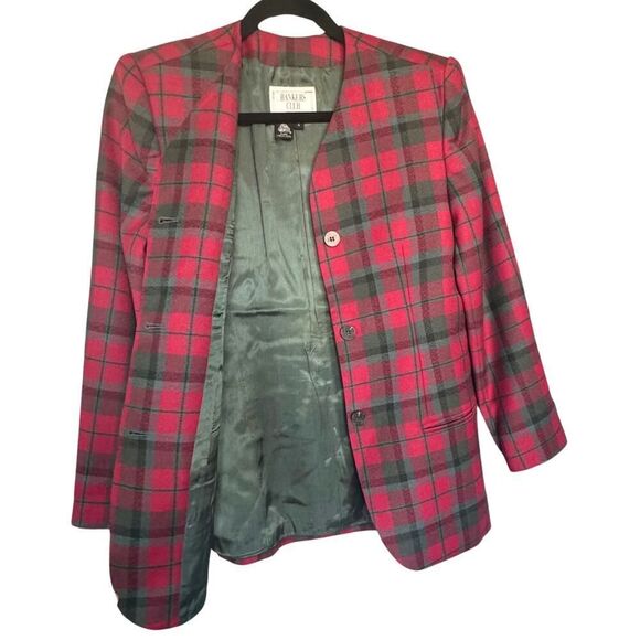 Bankers Club Blazer Womens Size 4 Petites Red Gray Plaid Checks Long‎ Sleeves - Picture 4 of 9